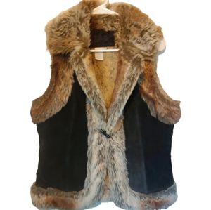 Live A Little Warm Leather Vest Medium Black with faux fur